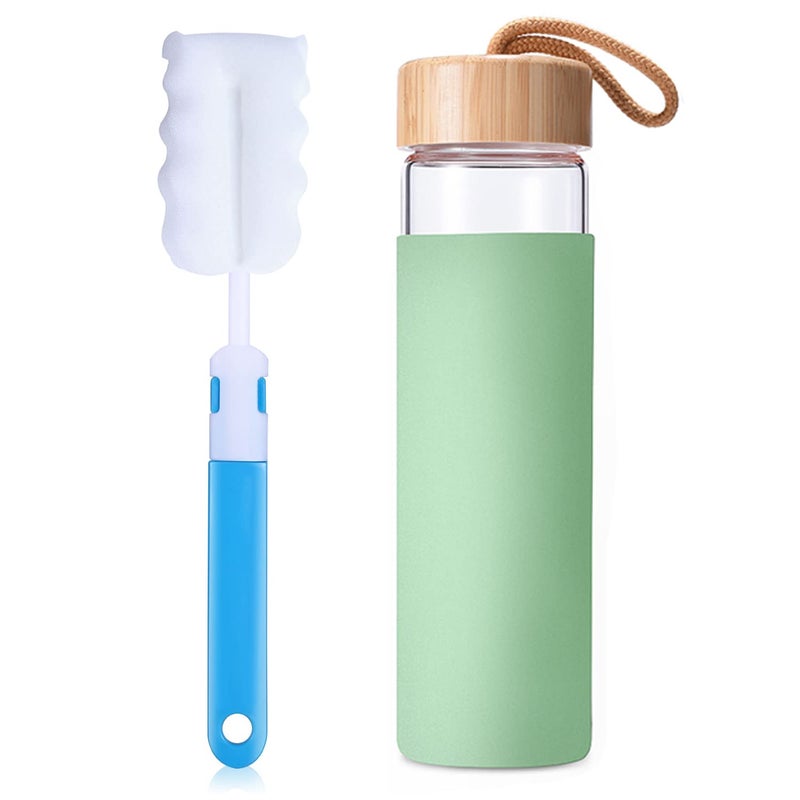 Yomious 20 Oz Borosilicate Glass Water Bottles with Silicone Sleeve BPA Free, Dishwasher Safe - Reusable Clear Glass Drinking with Leak Proof Bamboo Lid | Perfect Gym Water Bottles for Men & Women - Image 2